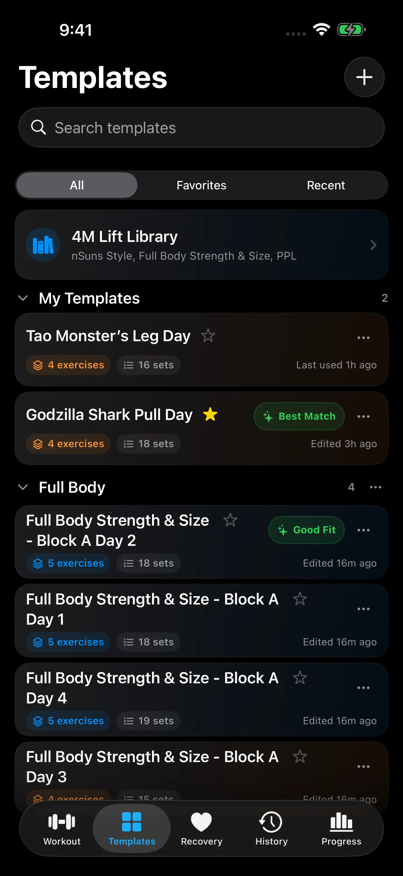 4M Lift template list with My Templates and 4M Lift Templates sections